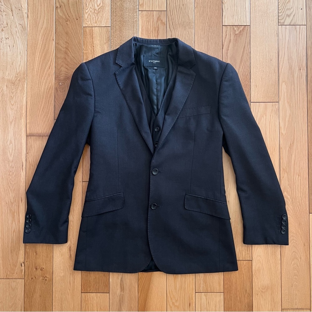 Statement Confidence Men’s Suit Coat‎ And Vest Set Dark Gray 100% Wool Size 36S
